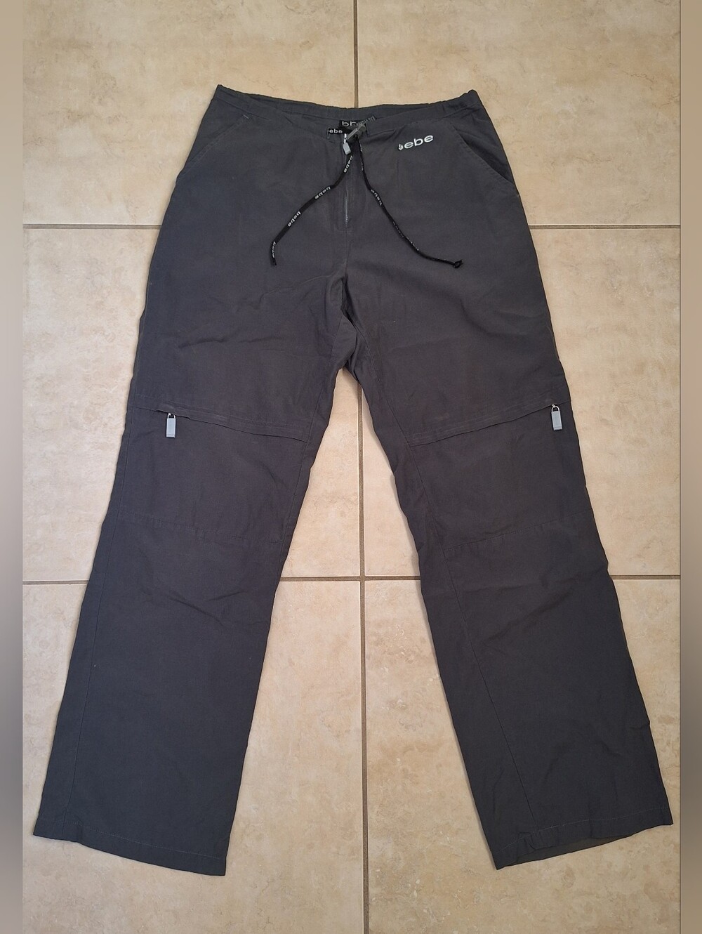 bebe Y2K Cargo Pants Utility Track Wide Leg Active Sporty Gray Womens XS